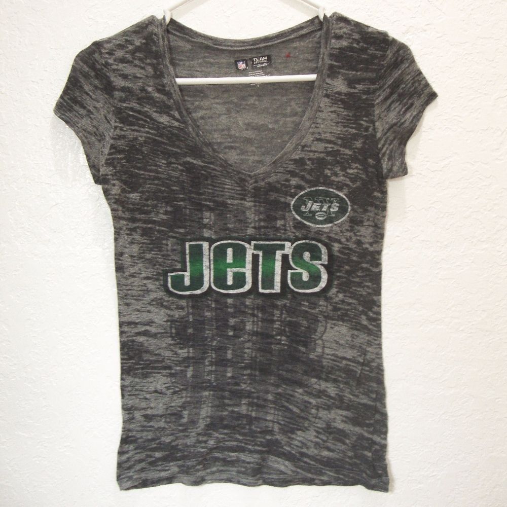 New York Jets Logo T-shirt V-Neck SZ S Fitted Short Sleeve Licensed NFL Football